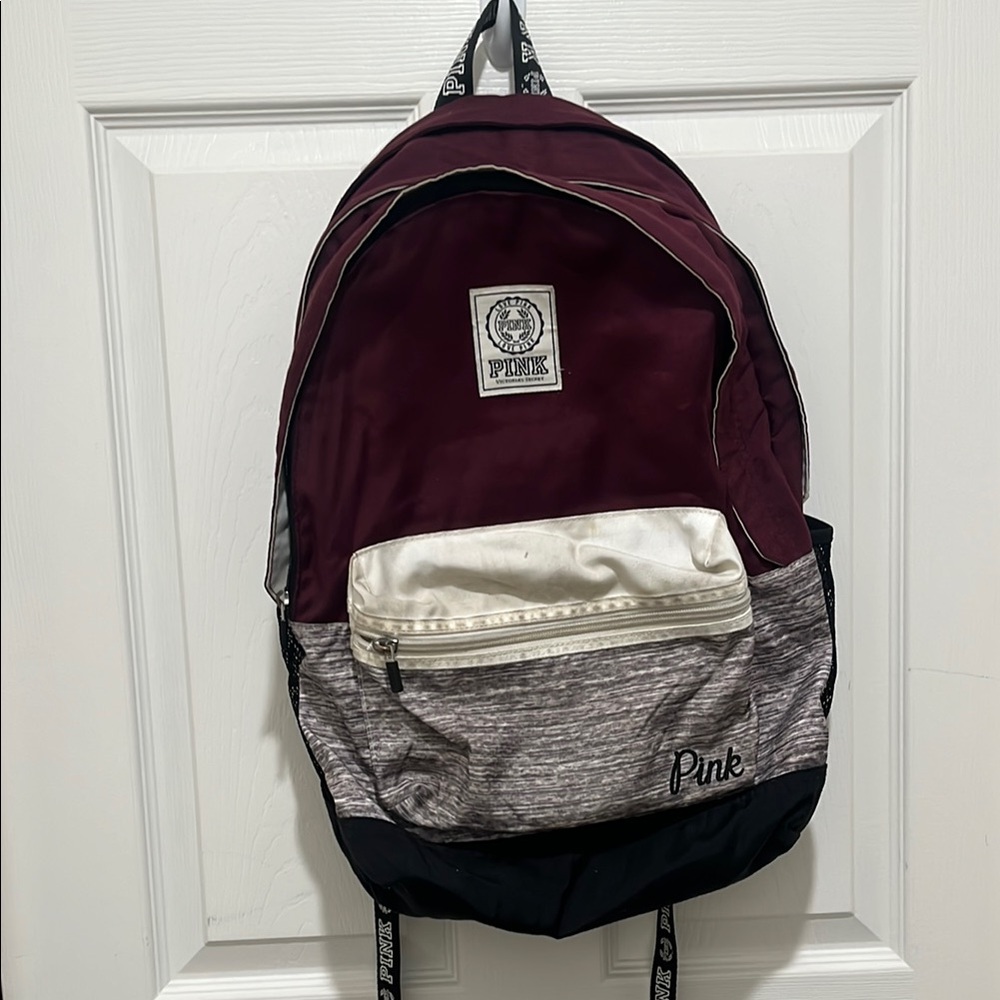 PINK Victoria's Secret Maroon and Gray Backpack